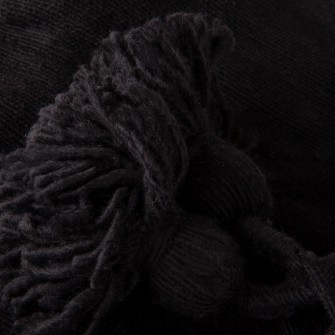 Bawełniany pled narzuta na łóżko 190x190 cm z modnymi pomponami czarny | Maroko Sklep|