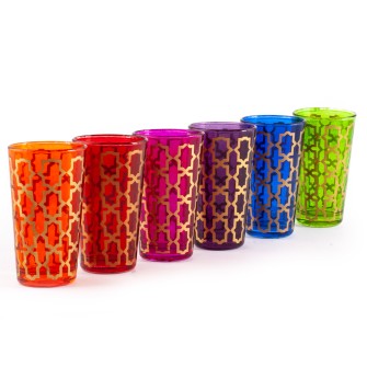 Marokańskie szklanki kolorowe ze złotą mozaiką Ręka Fatimy 6 sztuk  Maroko Sklep
