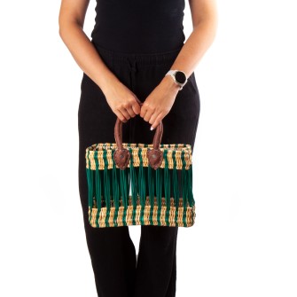 Koszyk pleciony ażurowy shopper bag ze skórzanymi rączkami średni  Maroko Sklep