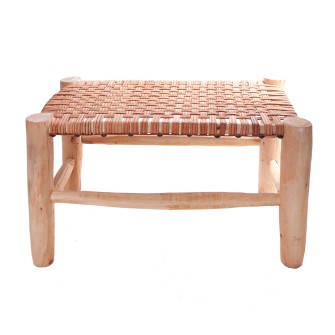 Ręcznie rzeźbiona ławka ogrodowa drewniana ze skórzanym siedziskiem  Maroko Sklep