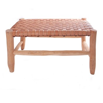 Ręcznie rzeźbiona ławka ogrodowa drewniana ze skórzanym siedziskiem  Maroko Sklep