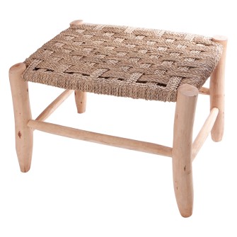 Marokańska drewniana ławka z siedziskiem z plecionej trawy | Maroko Sklep|