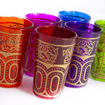 Marokańskie szklanki różnokolorowe ze złotym wzorem witraż 6 sztuk  Maroko Sklep