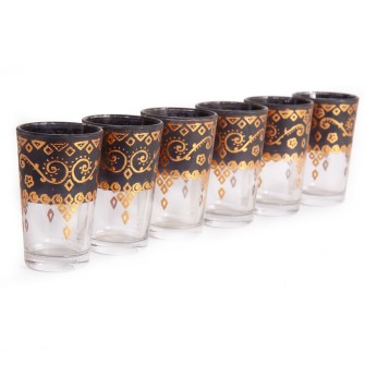 Marokańskie szklanki z czarnozłoto wzorem 6 sztuk  Maroko Sklep