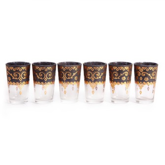 Marokańskie szklanki z czarnozłoto wzorem 6 sztuk | Maroko Sklep|