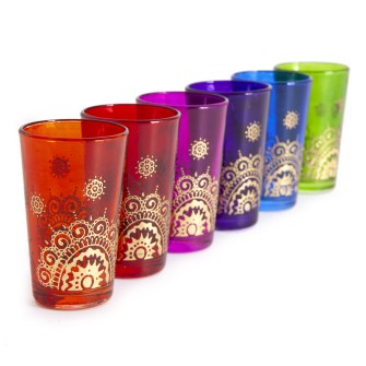 Marokańskie szklanki kolorowe ze złotą mandalą 6 sztuk | Maroko Sklep|