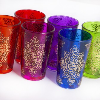 Marokańskie szklanki kolorowe ze złotym ornamentem 6 sztuk  Maroko Sklep