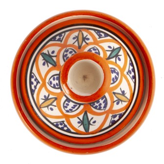 Mini tagine pomarańczowy z kolorowym wzorem do przypraw i przystawek | Maroko Sklep|