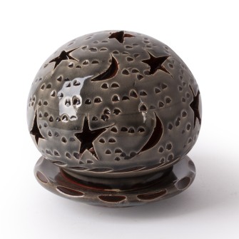 Ażurowa ceramiczna lamka kominek szary Nocne Niebo  Maroko Sklep