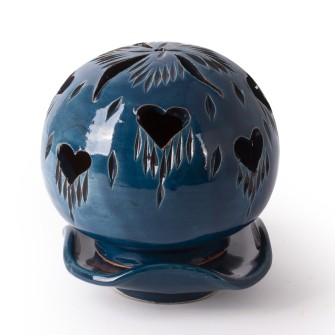 Ażurowa ceramiczna lamka kominek niebieski Serce  Maroko Sklep