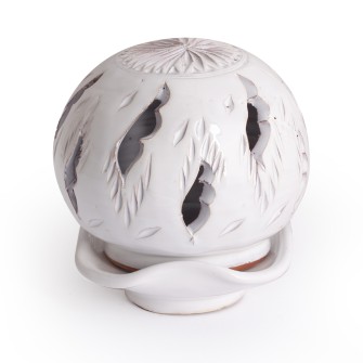 Ażurowa ceramiczna lamka kominek biały Liście Maroko Sklep