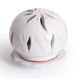 Ażurowa ceramiczna lamka kominek biały Liście Maroko Sklep