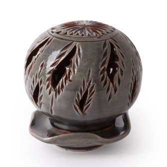 Ażurowa ceramiczna lamka kominek szary Liście Maroko Sklep