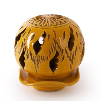 Ażurowa ceramiczna lamka kominek żółta Liście Maroko Sklep