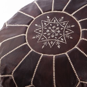 Marokańska pufa z naturalnej ciemnej skóry duża | Maroko Sklep|