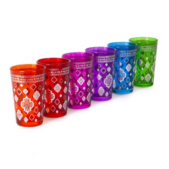 Marokańskie szklanki ręcznie zdobione różnokolorowe w srebrne lampiony zestaw 6sztuk | Maroko Sklep|