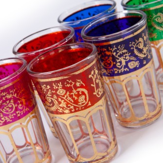 Obrazek dla: Marokańskie szklanki ręcznie zdobione złotymi elementami zestaw 6 sztuk  Maroko Sklep