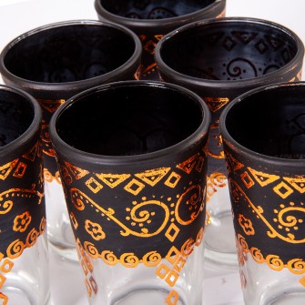 Obrazek dla: Marokańskie szklanki ręcznie zdobione złotem, czarne zestaw 6 sztuk  Maroko Sklep