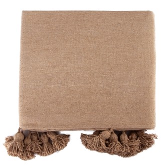 Obrazek dla: Ręcznie tkany beżowy pled z bawełny, chwosty. Ciepły akcent do salonu i sypialni, idealny na prezent.