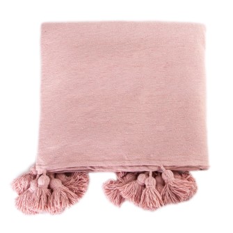 Obrazek dla: Ręcznie tkany, kwadratowy pled z chwostami. Pastelowy dodatek do sypialni i pokoju dziewczęcego.