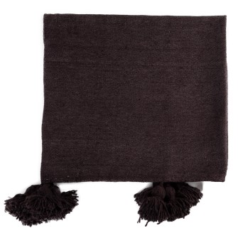 Obrazek dla: Czekoladowy pled bawełniany. Ręcznie tkana narzuta w kolorze ciemnego brązu z chwostami. Elegancki dodatek do sypialni i gabinetu.