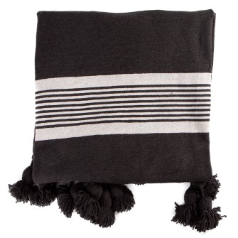 Obrazek dla: Czarna narzuta w białe paski. Bawełniany pled ręcznie tkany. Nowoczesny dodatek w stylu skandynawskim i loft.