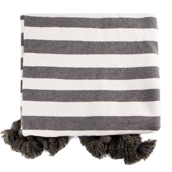 Obrazek dla: Duża narzuta w pasy. Bawełniany pled w kolorze białografitowym. Idealne nakrycie na duże łóżko w stylu marynistycznym i modern.