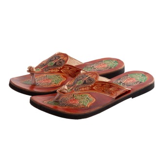 Obrazek dla: Skórzane japonki z ręcznie tłoczonym wzorem. Styl boho, wygodne na lato. Skóra naturalna, podeszwa inna.