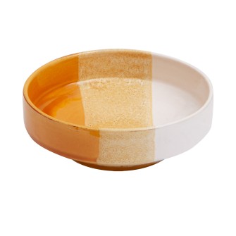 Ręcznie malowana miseczka z Agadiru. Unikalna ceramika w pasy: żółty, beż i biel. Idealna na przekąski.