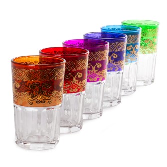 Obrazek 2 dla: Marokańskie szklanki kolorowe ze zlotym motywem pnączy 6 sztuk  Maroko Sklep