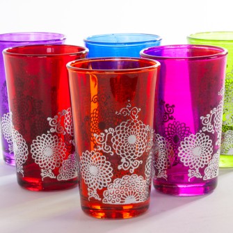 Obrazek 2 dla: Marokańskie szklanki kolorowe z srebrnymi mandalami 6 sztuk  Maroko Sklep