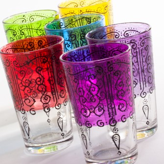 Obrazek dla: Marokańskie szklanki różnokolorowe wzór z henny zestaw 6sztuk  Maroko Sklep