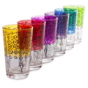 Obrazek 2 dla: Marokańskie szklanki różnokolorowe wzór z henny zestaw 6sztuk  Maroko Sklep